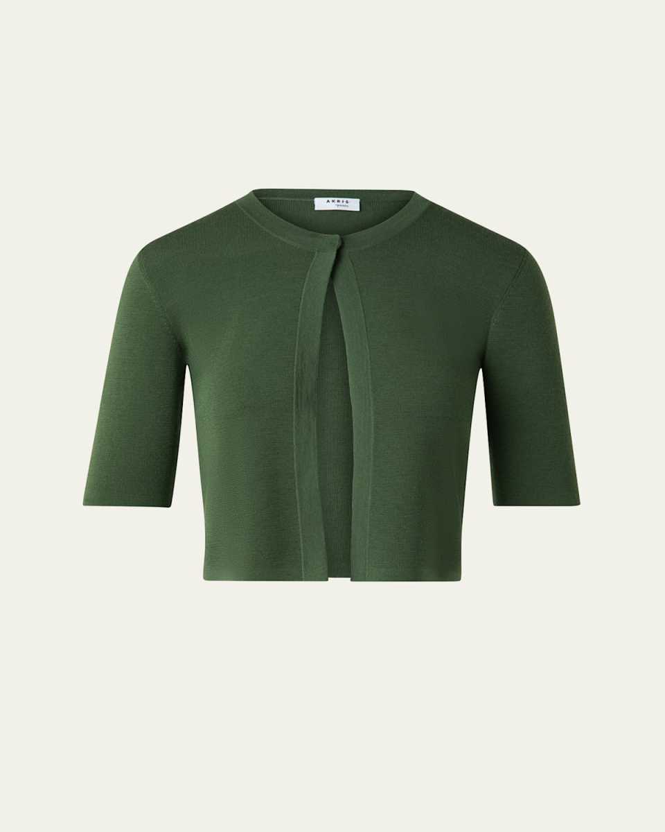 One Button Merino Wool Cropped Cardigan